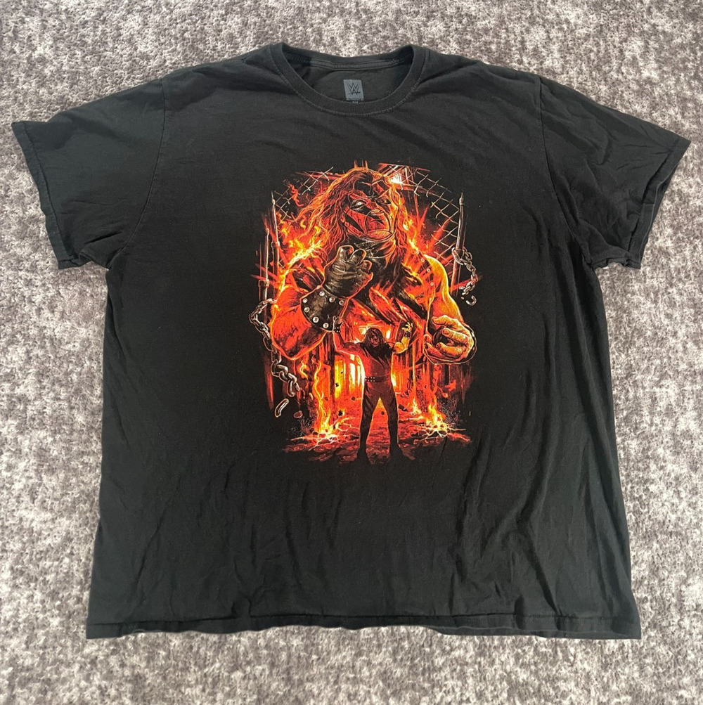 WWE Kane T-Shirt 2XL Black Short Sleeve Boxy Wrestling Tee